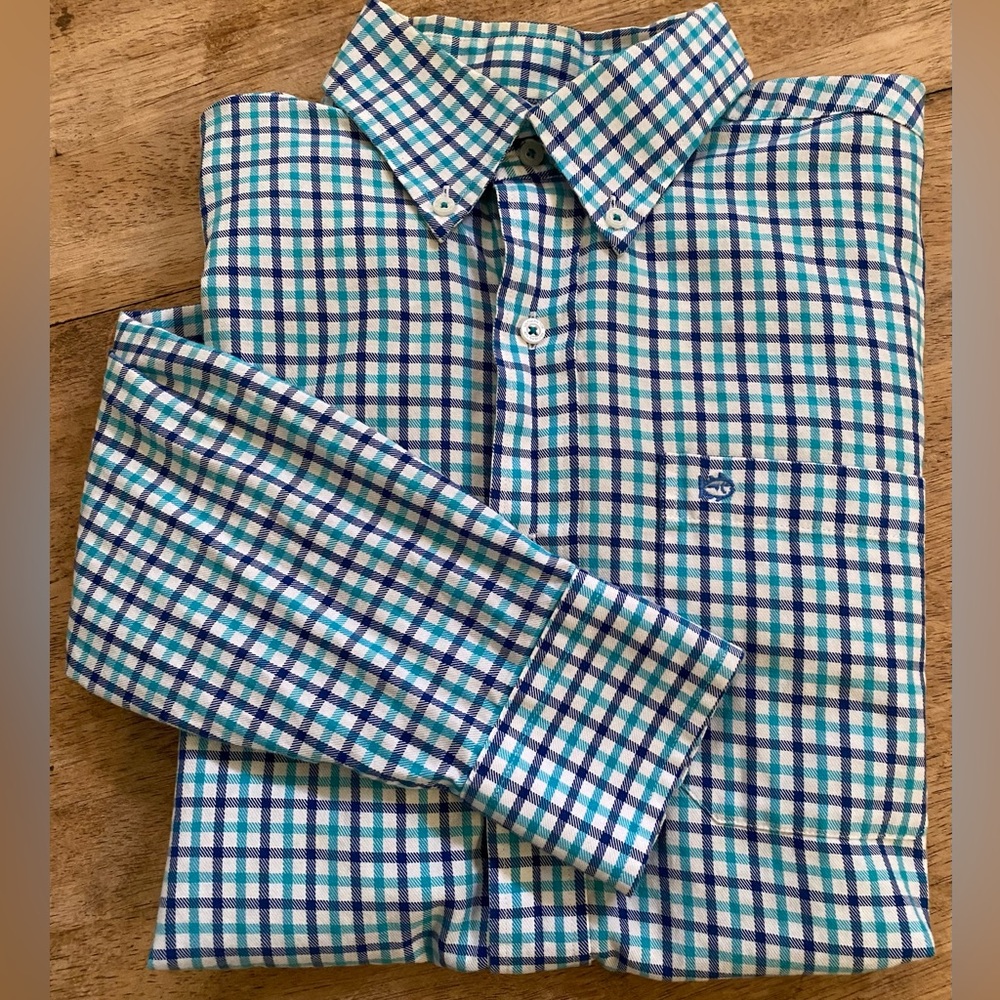 Southern Tide‎ Men’s Small Blue Plaid Cotton Long Sleeve Skipjack Button Down